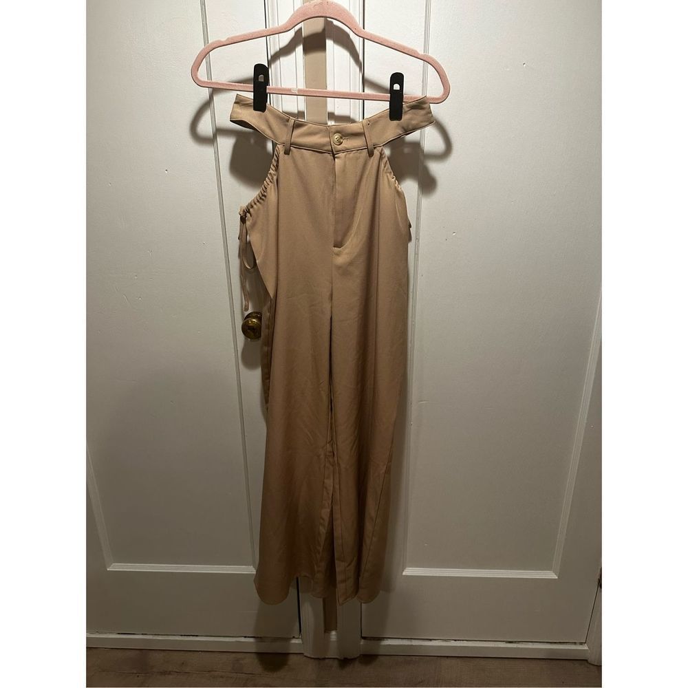 SHEIN SXY Medium Beige Brown Cutout Waist Wide Leg Pants